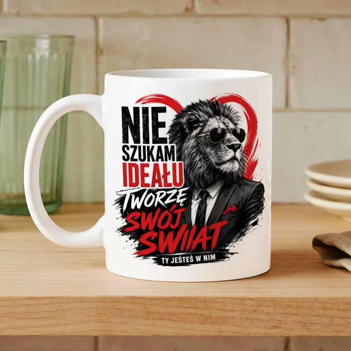 Kubek Z Nadrukiem Na Walentynki Prezent Na Rocznicę Dla Mężczyzny: Nie Szukam Ideału Kubek Z Nadrukiem Na Walentynki Prezent Na Rocznicę Dla Mężczyzny: Nie Szukam Ideału