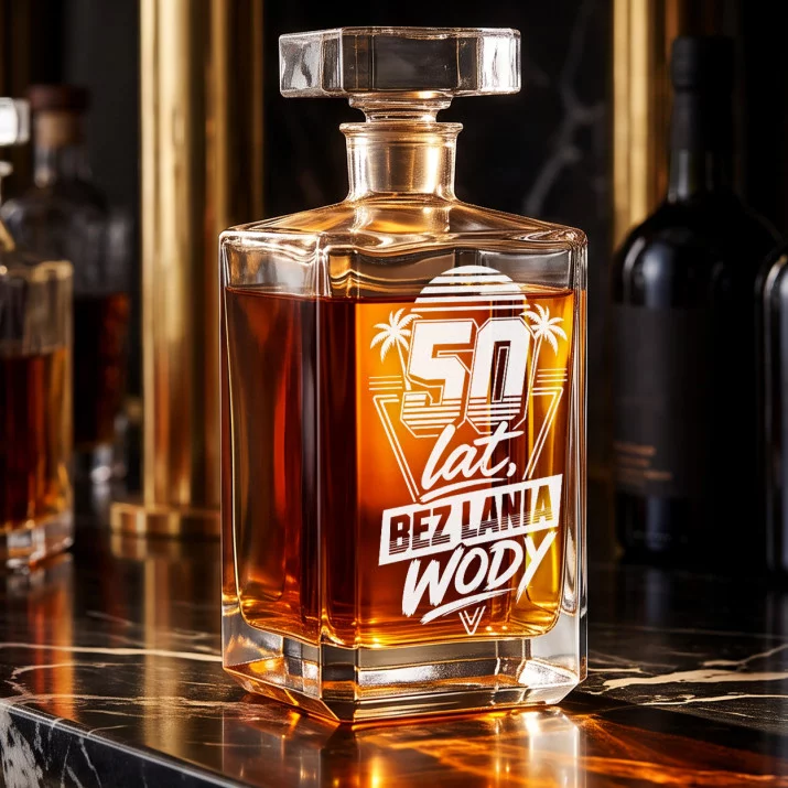 Karafka Do Whisky z Grawerem Na 50 Urodziny Prezent: 50 Lat, Bez Lania Wody Karafka Do Whisky z Grawerem Na 50 Urodziny Prezent: 50 Lat, Bez Lania Wody