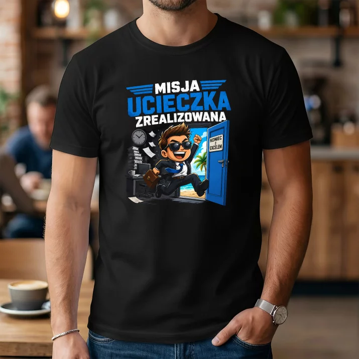 Koszulka Męska Na Odejście Z Pracy Na Emeryturę Prezent Dla Emeryta Mężczyzny: Misja Ucieczka