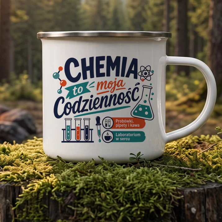 Kubek Emaliowany Dla Chemika Prezent Dla Mężczyzny: Chemiczna Codzienność Kubek Emaliowany Dla Chemika Prezent Dla Mężczyzny: Chemiczna Codzienność