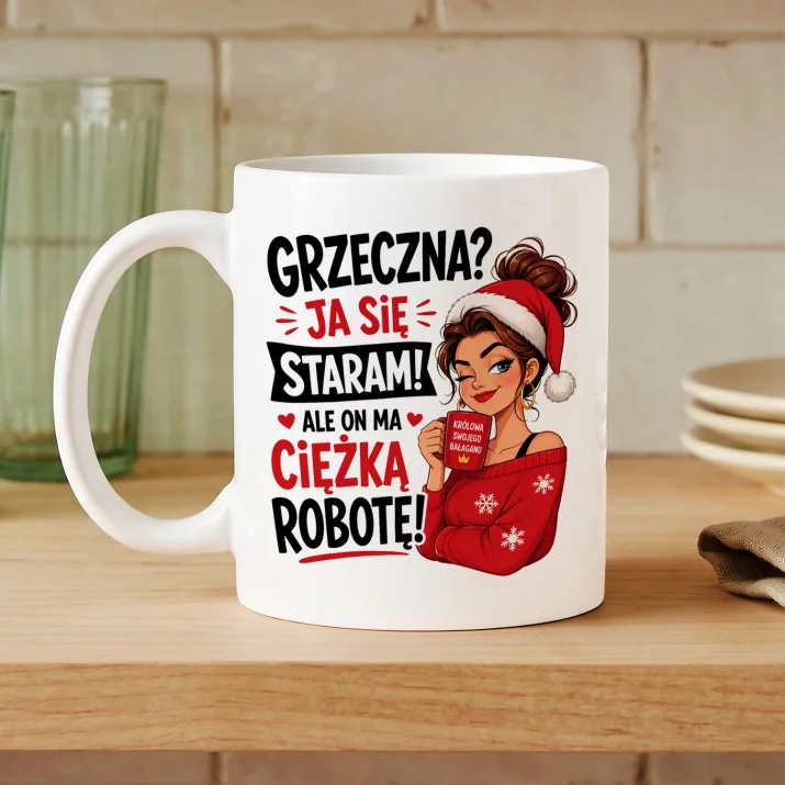 Kubek Z Nadrukiem Na Mikołajki Prezent Dla Kobiety: Grzeczna ?