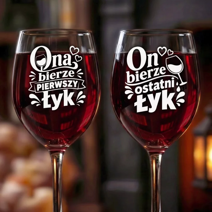 Dwa Kieliszki Do Wina Na Walentynki Prezent Na Rocznicę Dla Pary: Duet Ona I On