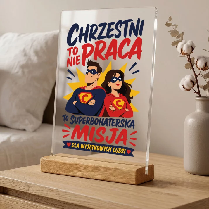 Druk Na Szkle Dla Chrzestnych Prezent Dla Pary: Chrzestni Superbohaterowie