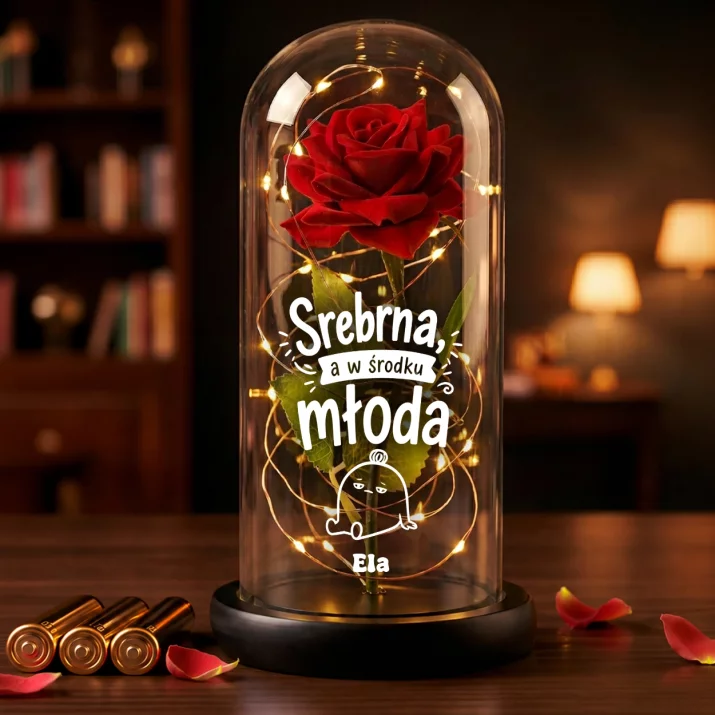Wieczna Róża LED Na 25 Rocznicę Ślubu Prezent Dla Kobiety: Srebrna, A W Środku Młoda