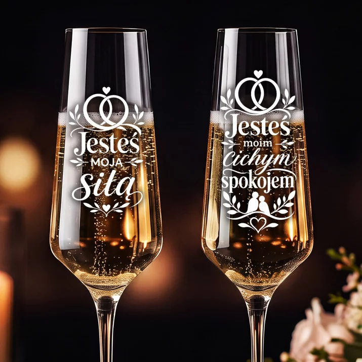 Dwa Kieliszki Do Szampana Na Ślub Prezent Dla Pary Młodej Pary: Czuła Siła I Spokój Dwa Kieliszki Do Szampana Na Ślub Prezent Dla Pary Młodej Pary: Czuła Siła I Spokój