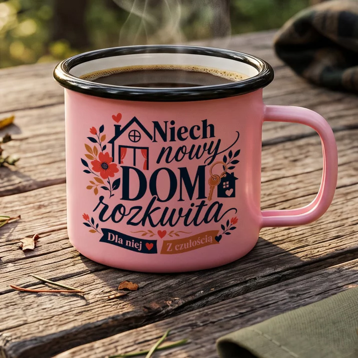 Kubek Emaliowany Na Parapetówkę Prezent Dla Kobiety: Ciepły Początek Kubek Emaliowany Na Parapetówkę Prezent Dla Kobiety: Ciepły Początek