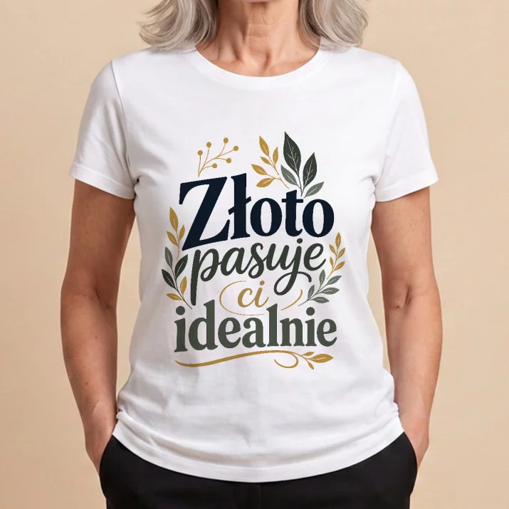 Koszulka Damska Biała Na 60 Rocznicę Ślubu Prezent Na Walentynki Dla Kobiety: Złota Botaniczna Elegancja