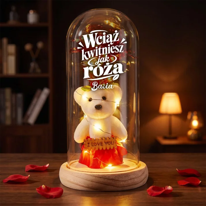 Wieczna Róża z Misiem Na 80 Urodziny Prezent Dla 80 Latki Kobiety: Różana Elegancja