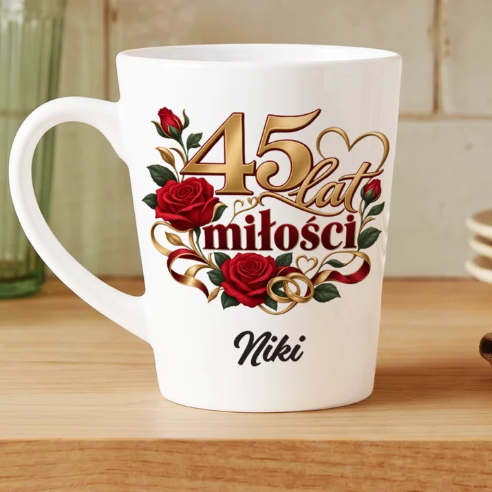 Kubek Personalizowany Na 45 Rocznicę Ślubu Prezent Na Walentynki Dla Kobiety: 45 Lat Miłości Kubek Personalizowany Na 45 Rocznicę Ślubu Prezent Na Walentynki Dla Kobiety: 45 Lat Miłości