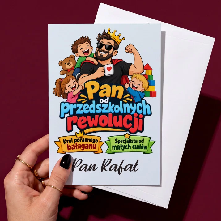 Kartka Personalizowana Na Dzień Nauczyciela W Przedszkolu Prezent Dla Nauczyciela Mężczyzny: Pan Od Przedszkolnych Kartka Personalizowana Na Dzień Nauczyciela W Przedszkolu Prezent Dla Nauczyciela Mężczyzny: Pan Od Przedszkolnych