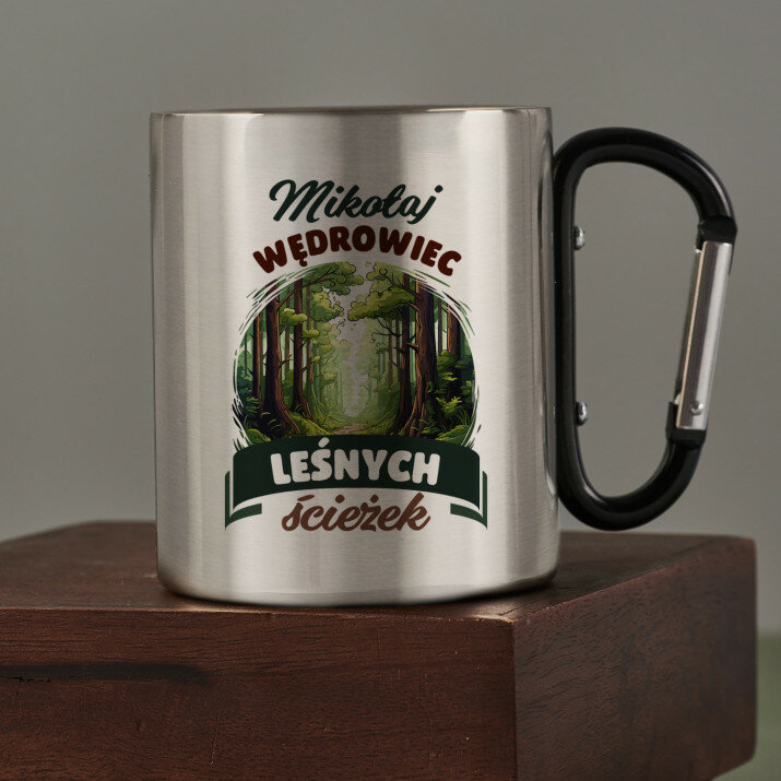 Wędrowiec leśnych ścieżek - Kubek metalowy z karabińczykiem