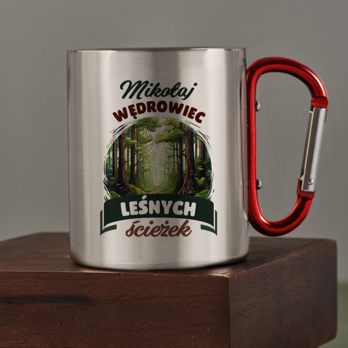 Wędrowiec leśnych ścieżek - Kubek metalowy z karabińczykiem Wędrowiec leśnych ścieżek - Kubek metalowy z karabińczykiem