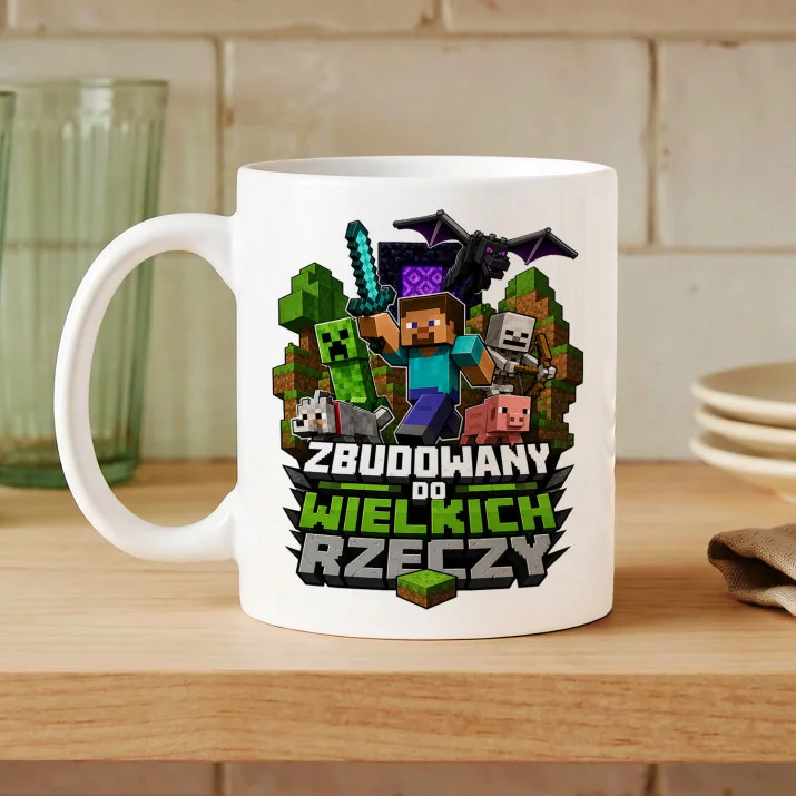 Kubek Z Nadrukiem Dla Fana Minecrafta Prezent Dla Mężczyzny: Zbudowany Do Wielkich Rzeczy Kubek Z Nadrukiem Dla Fana Minecrafta Prezent Dla Mężczyzny: Zbudowany Do Wielkich Rzeczy