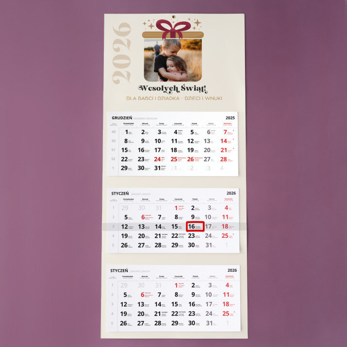 Wesołych świąt - Kalendarz trójdzielny Wesołych świąt - Kalendarz trójdzielny