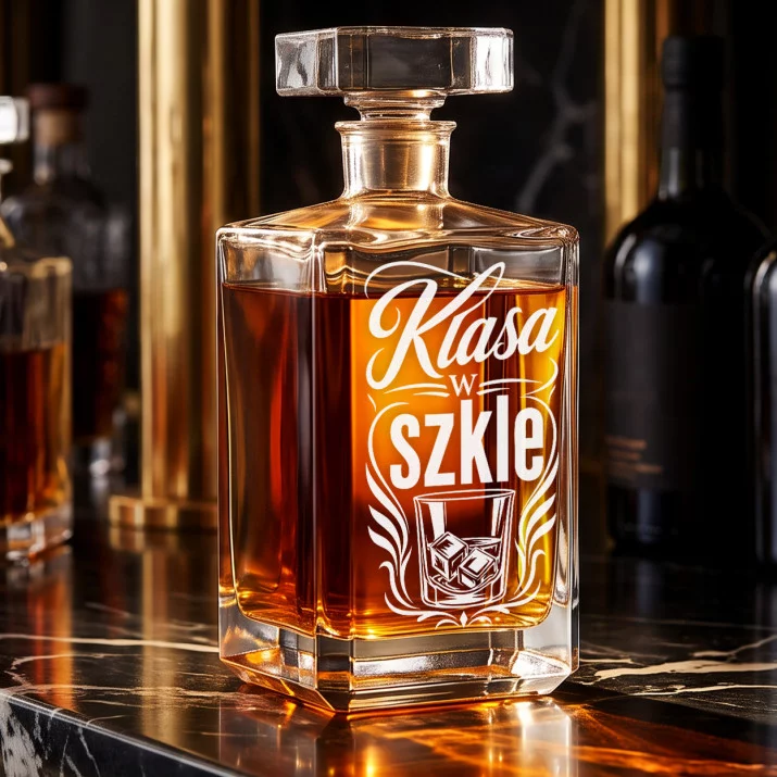 Karafka Do Whisky z Grawerem Dla Chłopaka Prezent Na Dzień Chłopaka: Klasa W Szkle Karafka Do Whisky z Grawerem Dla Chłopaka Prezent Na Dzień Chłopaka: Klasa W Szkle