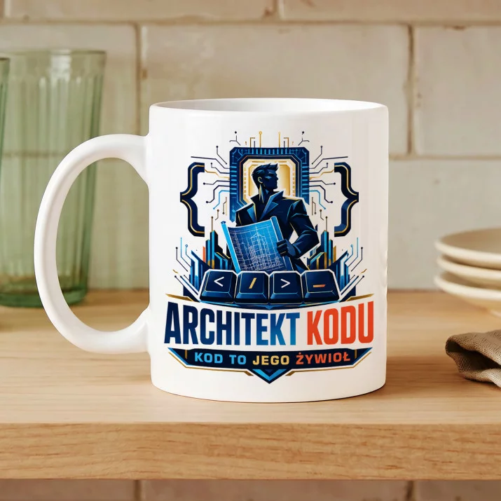 Kubek Z Nadrukiem Dla Informatyka Prezent Dla Mężczyzny: Architekt Kodu Kubek Z Nadrukiem Dla Informatyka Prezent Dla Mężczyzny: Architekt Kodu