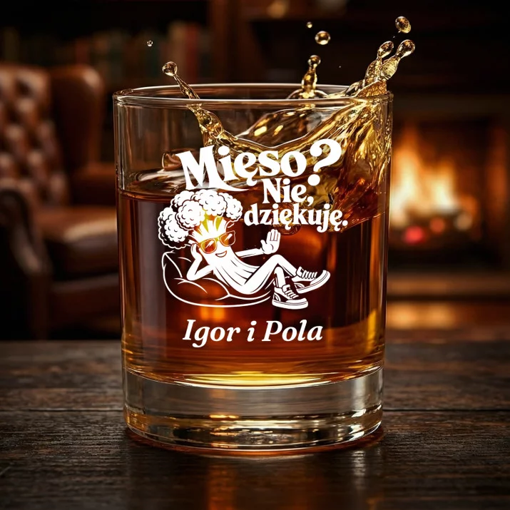Szklanki Do Whisky z Grawerem Dla Wegetarian Prezent Dla Pary: Mięso? Nie, Dziękuję Szklanki Do Whisky z Grawerem Dla Wegetarian Prezent Dla Pary: Mięso? Nie, Dziękuję