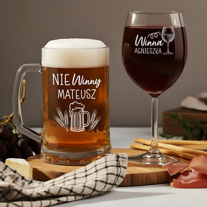 Winna, niewinny - Zestaw kufel i kieliszek do wina