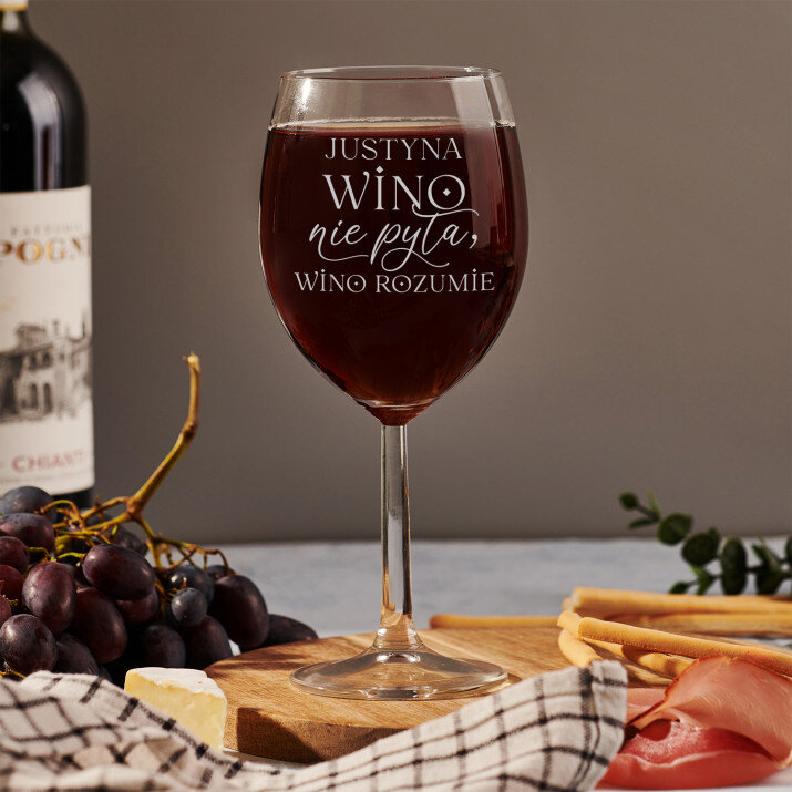 Wino rozumie - Grawerowany Kieliszek do wina