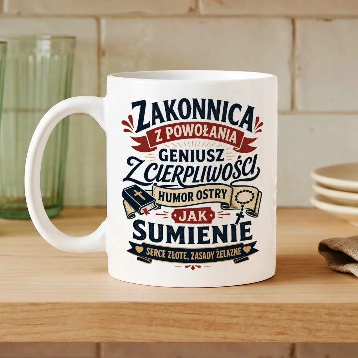 Kubek Z Nadrukiem Dla Siostry Zakonnej Prezent Dla Kobiety: Serce I Sumienie Kubek Z Nadrukiem Dla Siostry Zakonnej Prezent Dla Kobiety: Serce I Sumienie