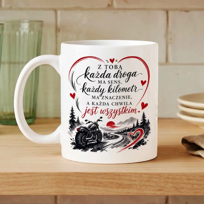 Kubek Z Nadrukiem Dla Fana Motocykli Prezent Dla Mężczyzny: Serce Podróży Kubek Z Nadrukiem Dla Fana Motocykli Prezent Dla Mężczyzny: Serce Podróży