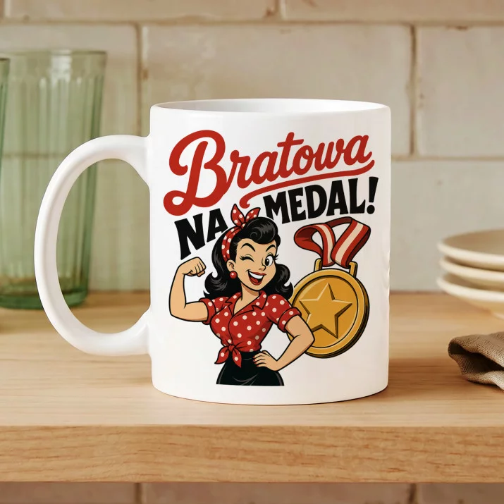 Kubek Z Nadrukiem Dla Bratowej Prezent Dla Kobiety: Bratowa Na Medal Kubek Z Nadrukiem Dla Bratowej Prezent Dla Kobiety: Bratowa Na Medal