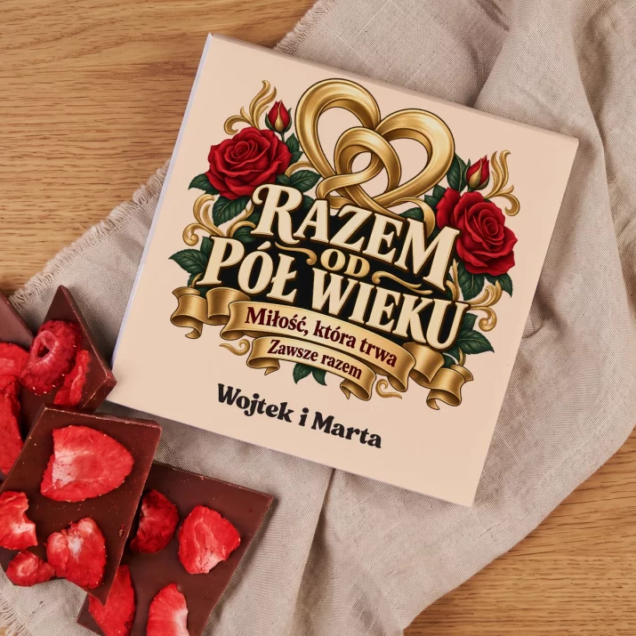 Czekolada z Truskawkami Na Złote Gody Prezent Dla Pary: Razem Od Pół Wieku Czekolada z Truskawkami Na Złote Gody Prezent Dla Pary: Razem Od Pół Wieku
