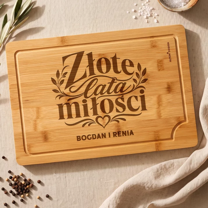 Deska Do Krojenia z Grawerem Na 50 Rocznicę Ślubu Rodziców Prezent Dla Pary: Złote Lata Miłości Deska Do Krojenia z Grawerem Na 50 Rocznicę Ślubu Rodziców Prezent Dla Pary: Złote Lata Miłości