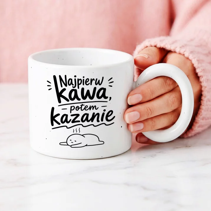 Kubek Z Okrągłym Uchem Dla Księdza Prezent Dla Mężczyzny: Poranna Kawa I Kazanie Kubek Z Okrągłym Uchem Dla Księdza Prezent Dla Mężczyzny: Poranna Kawa I Kazanie