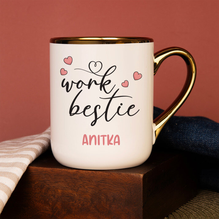 Work bestie - Kubek ceramiczny ze złotym rantem