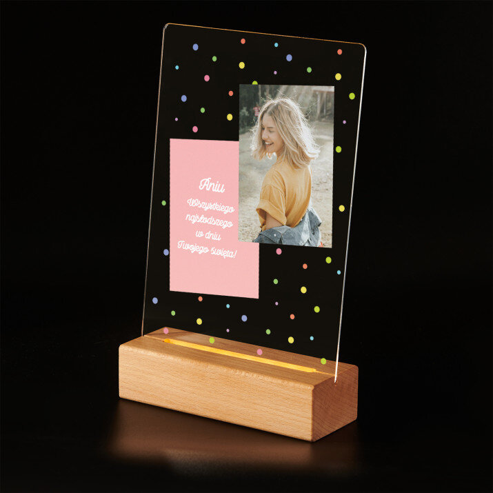 Wszystkiego najsłodszego - Wydruk na szkle akrylowym z podstawką led