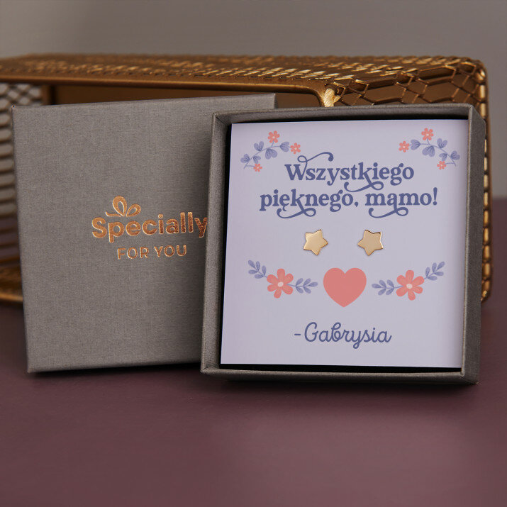 Wszystkiego pięknego mamo - Pozłacane kolczyki gwiazdki