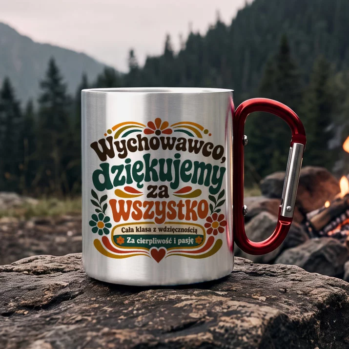 Kubek Metalowy z Karabińczykiem Dla Wychowawcy Prezent Na Dzień Nauczyciela Dla Mężczyzny: Retro Szkolne