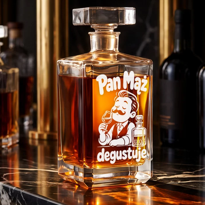 Karafka Do Whisky z Grawerem Dla Męża Prezent Na Rocznicę Ślubu: Pan Mąż Degustuje Karafka Do Whisky z Grawerem Dla Męża Prezent Na Rocznicę Ślubu: Pan Mąż Degustuje
