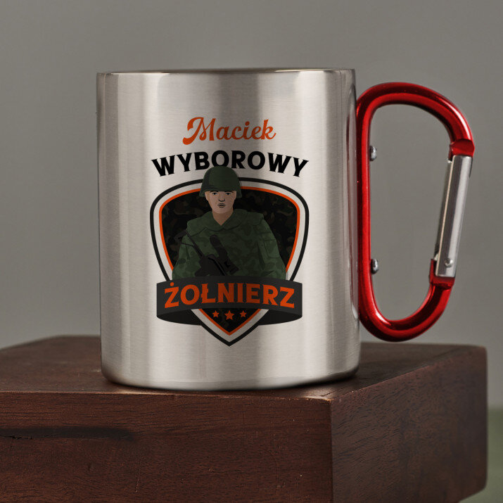 Wyborowy żołnierz - Kubek metalowy z karabińczykiem