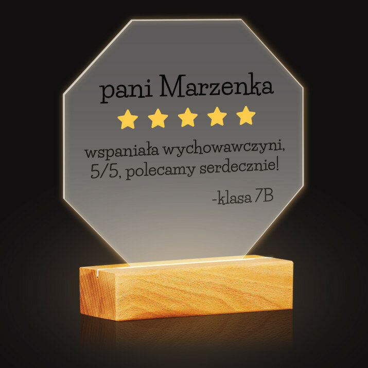 Wychowawca opinia - Wydruk na szkle akrylowym led ośmiokąt