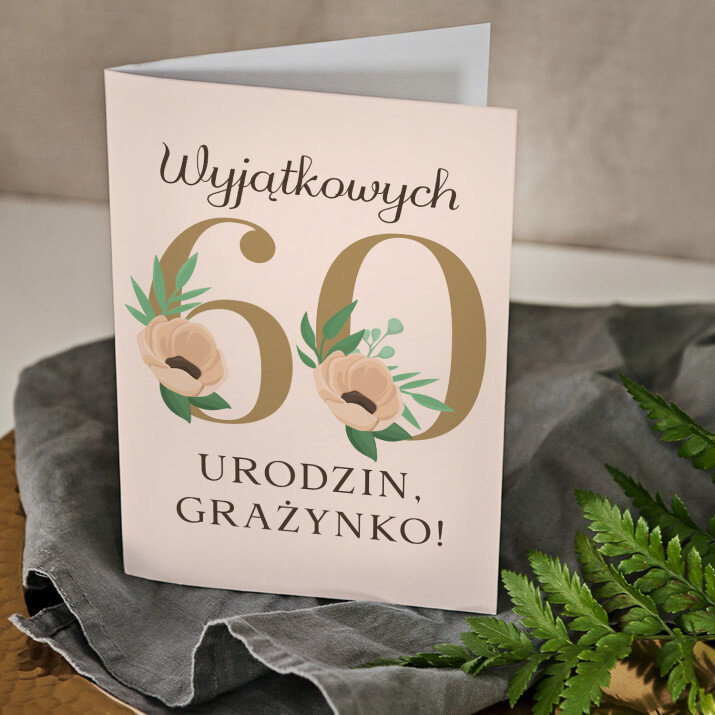 wyjątkowych 60 urodzin kwiaty - kartka z życzeniami