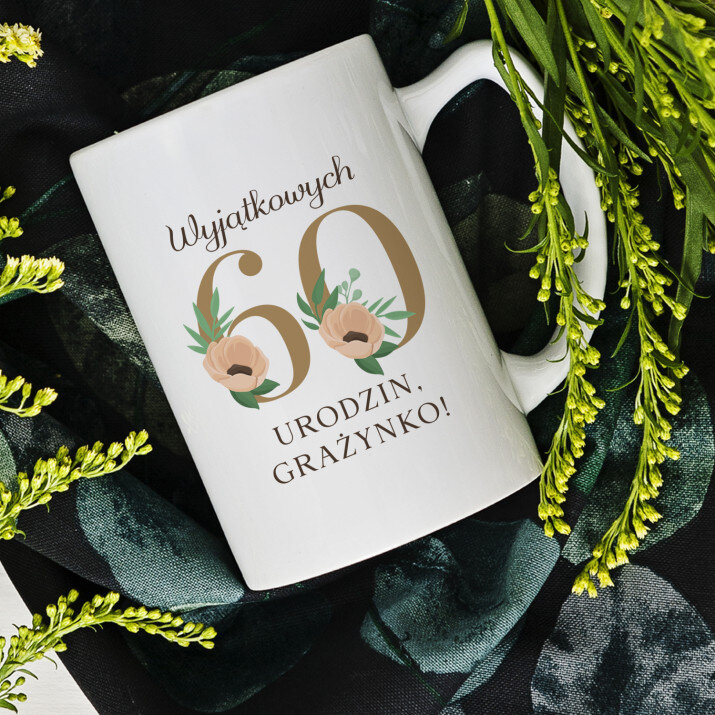 wyjątkowych 60 urodzin kwiaty - Personalizowany Kubek