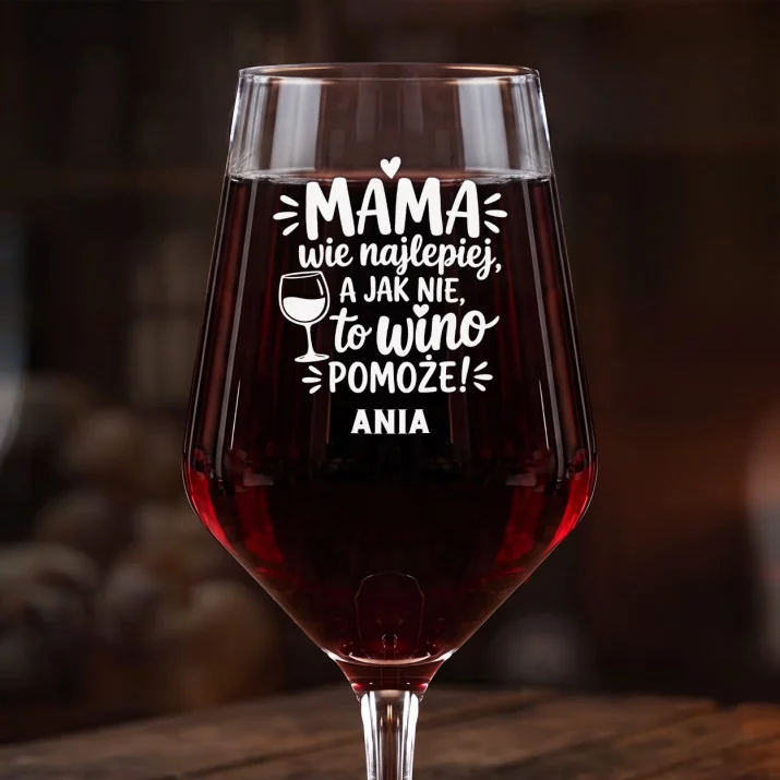 Mega Kieliszek Do Wina z Grawerem Na Dzień Mamy Prezent Dla Mamy Kobiety: Mama Wino Pomoże