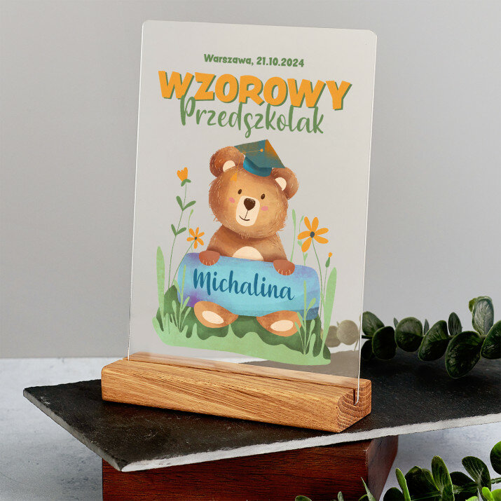 Wzorowy przedszkolak - Wydruk na szkle akrylowym z podstawką