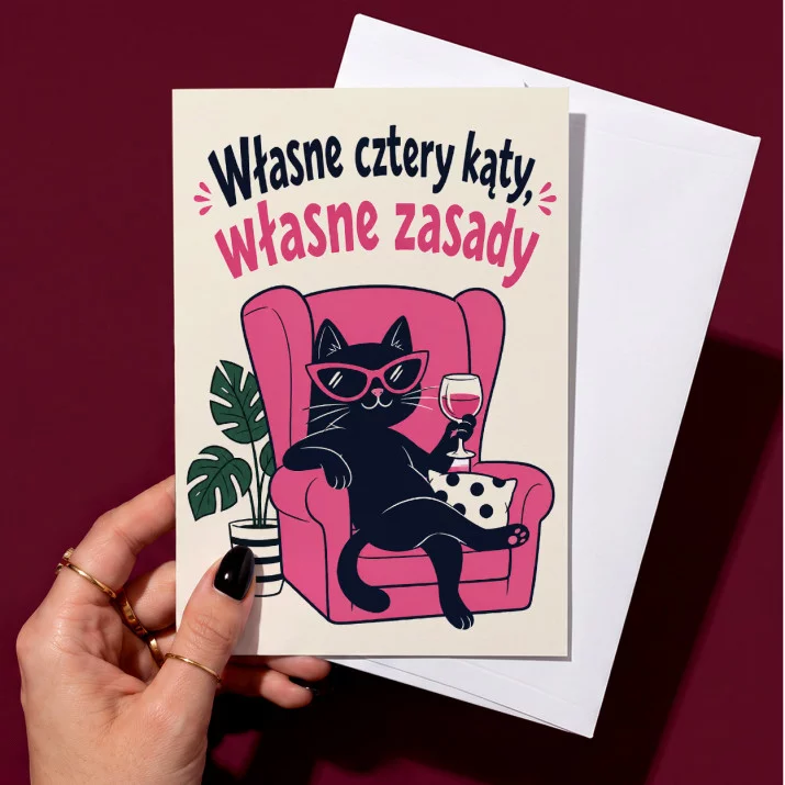 Kartka z Życzeniami Na Parapetówkę Dla Kobiety: Własne Zasady Kartka z Życzeniami Na Parapetówkę Dla Kobiety: Własne Zasady