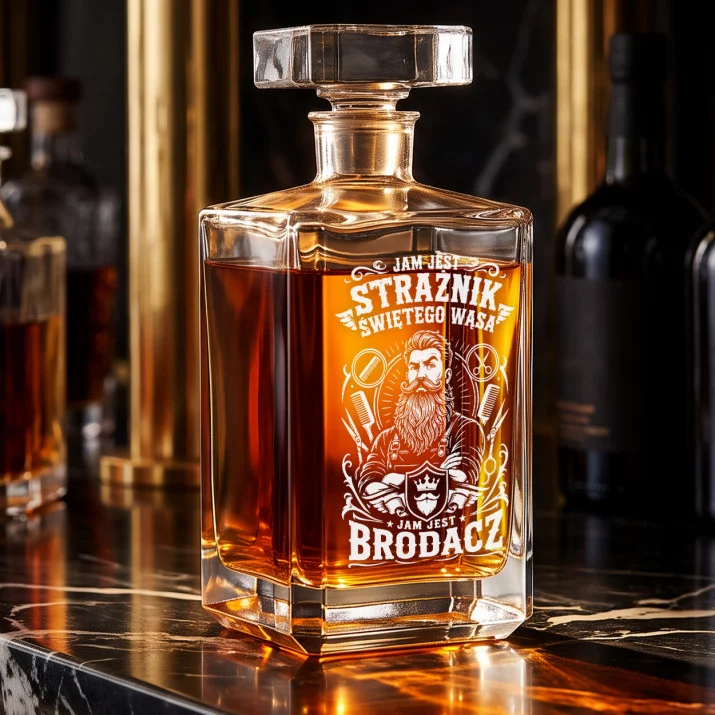 Karafka Do Whisky z Grawerem Dla Brodacza Prezent: Strażnik Wąsa Karafka Do Whisky z Grawerem Dla Brodacza Prezent: Strażnik Wąsa