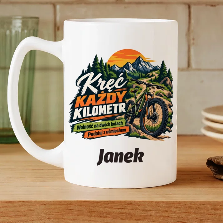 Kubek Personalizowany Dla Rowerzysty Prezent Dla Mężczyzny: Kręć Każdy Kilometr Kubek Personalizowany Dla Rowerzysty Prezent Dla Mężczyzny: Kręć Każdy Kilometr