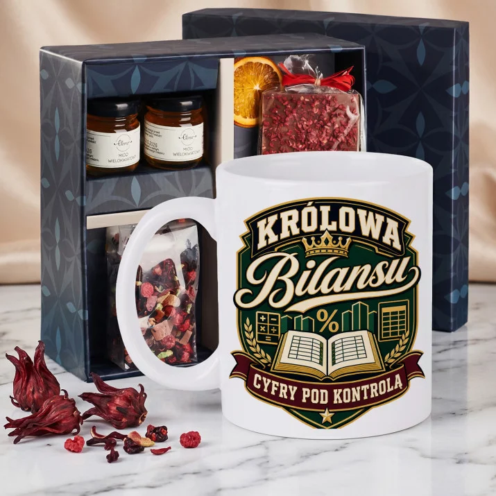 Zestaw Prezenowy Z Kubkiem Dla Księgowej: Królowa Bilansu Zestaw Prezenowy Z Kubkiem Dla Księgowej: Królowa Bilansu