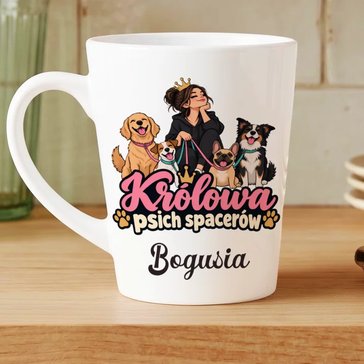 Kubek Personalizowany Dla Psiary Prezent Dla Kobiety: Królowa Psich Spacerów Kubek Personalizowany Dla Psiary Prezent Dla Kobiety: Królowa Psich Spacerów