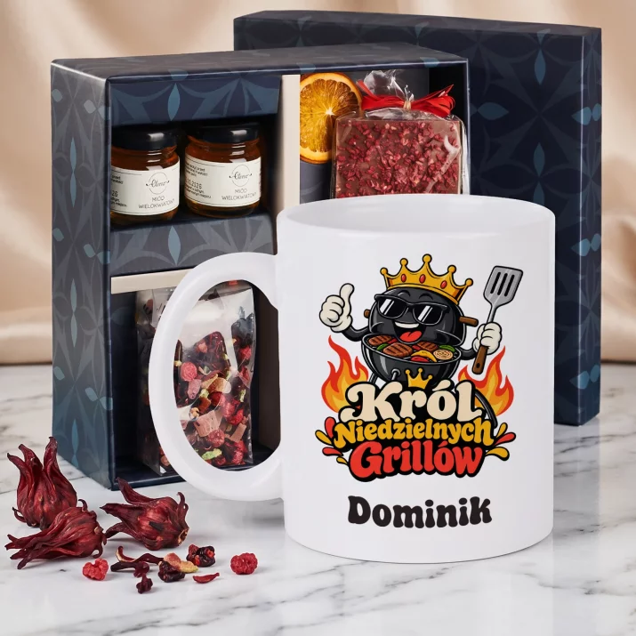 Zestaw Prezentowy z Kubkiem Na Dzień Ojca Dla Taty Mężczyzny: Król Niedzielnych Grillów Zestaw Prezentowy z Kubkiem Na Dzień Ojca Dla Taty Mężczyzny: Król Niedzielnych Grillów