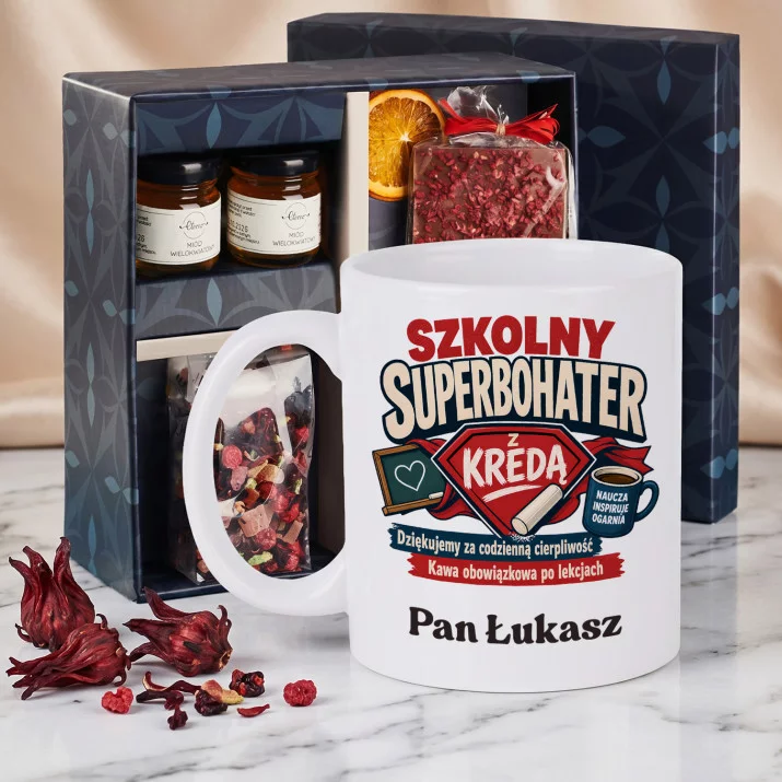 Zestaw Prezenowy z Kubkiem Dla Wychowawcy Na Dzień Nauczyciela Dla Mężczyzny: Szkolny Superbohater Z Zestaw Prezenowy z Kubkiem Dla Wychowawcy Na Dzień Nauczyciela Dla Mężczyzny: Szkolny Superbohater Z