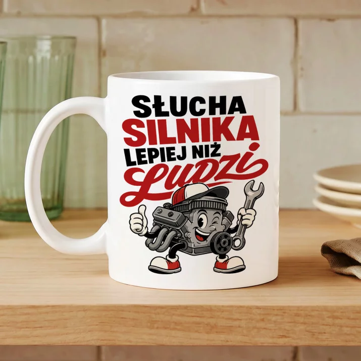 Kubek Z Nadrukiem Dla Mechanika Samochodowego Prezent Dla Mężczyzny: Słucha Silnika Kubek Z Nadrukiem Dla Mechanika Samochodowego Prezent Dla Mężczyzny: Słucha Silnika