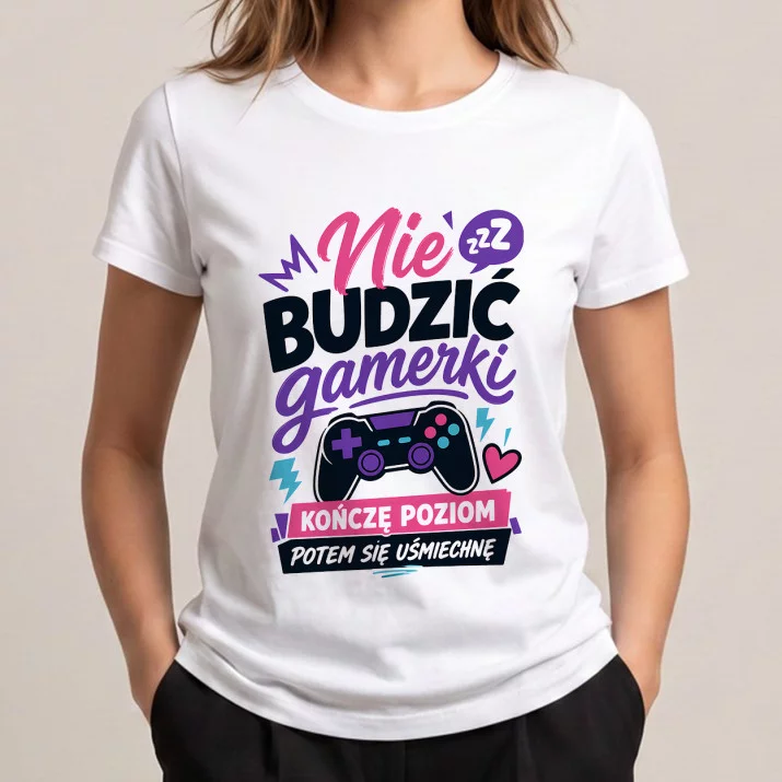 Koszulka Damska Biała Dla Gamerki Prezent Dla Kobiety: Nocna Rozgrywka
