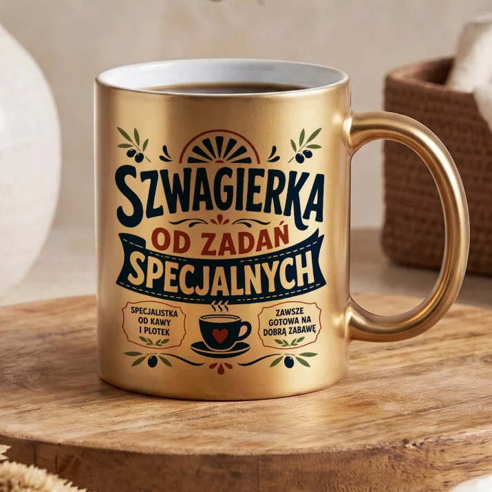 Złoty Kubek Dla Szwagierki Prezent Dla Kobiety: Śródziemnomorski Humor Złoty Kubek Dla Szwagierki Prezent Dla Kobiety: Śródziemnomorski Humor